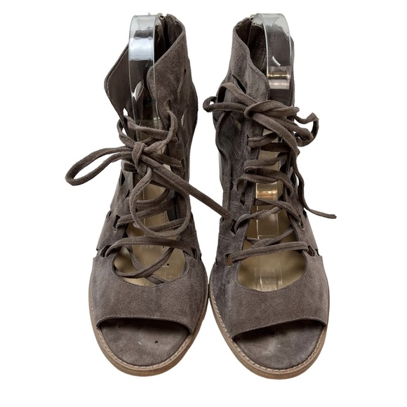 VINCE CAMUTO Genuine Leather Suede Chunky Block High Heels Gray Ankle Boots 9.5 - Picture 3 of 16